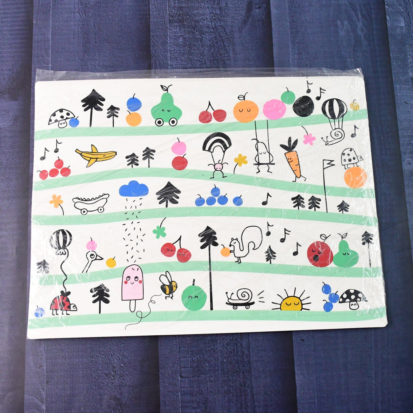 Colorful Cartoon Printed Dining Table Placemats for Kids (4 Pc / 40x30 Cm)